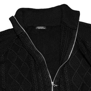 Coofandy XXXL Black Cable Knit Full Zip Sweater